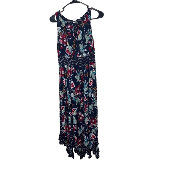 Bila Navy Multicolor Floral Print Sleeveless Smocked Waist Ruffled Maxi Dress M - Picture 1 of 6